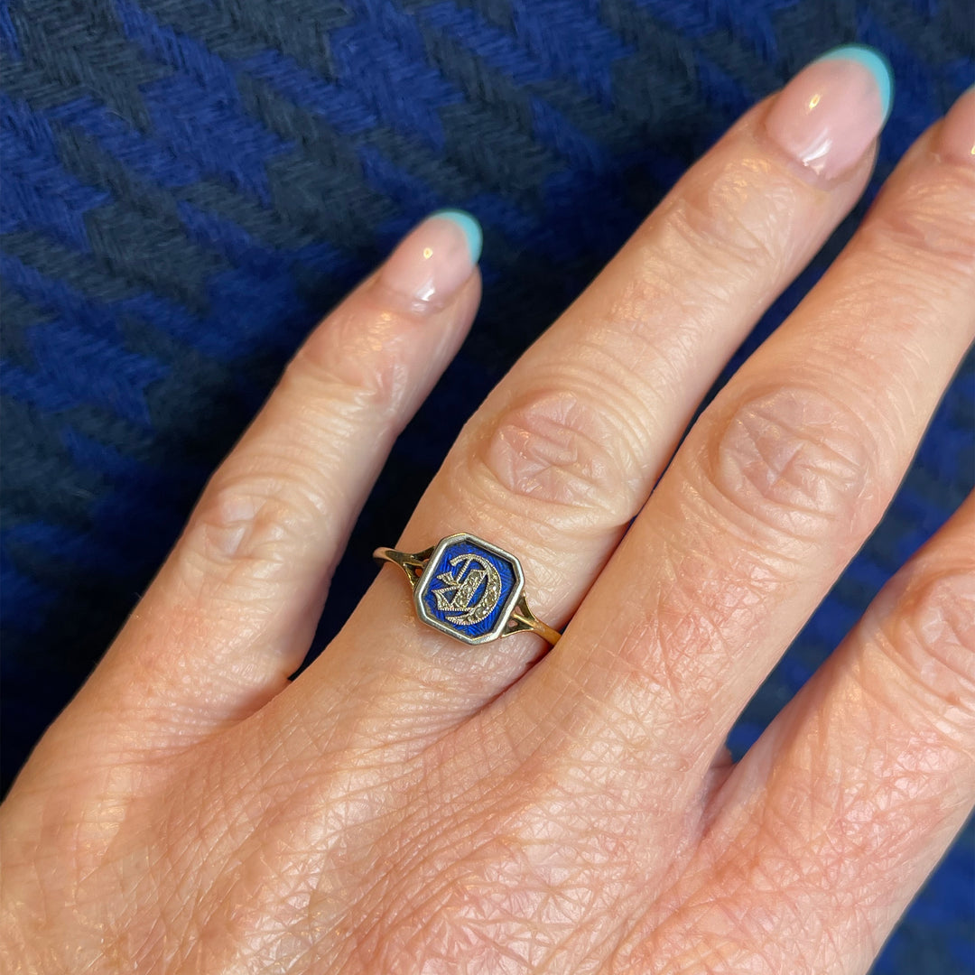 Edwardian Diamond 'D" Initial Ring 18k Platinum