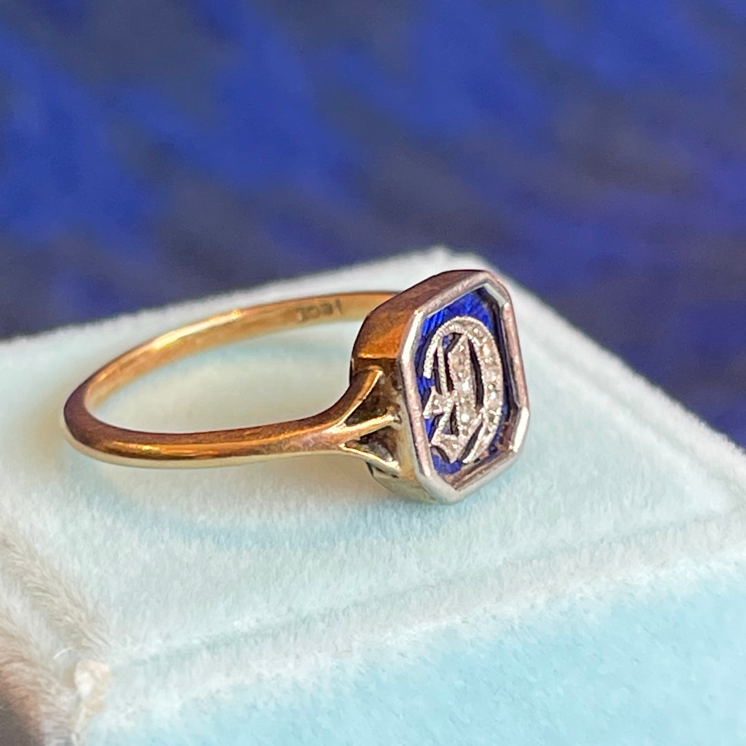 Edwardian Diamond 'D" Initial Ring 18k Platinum