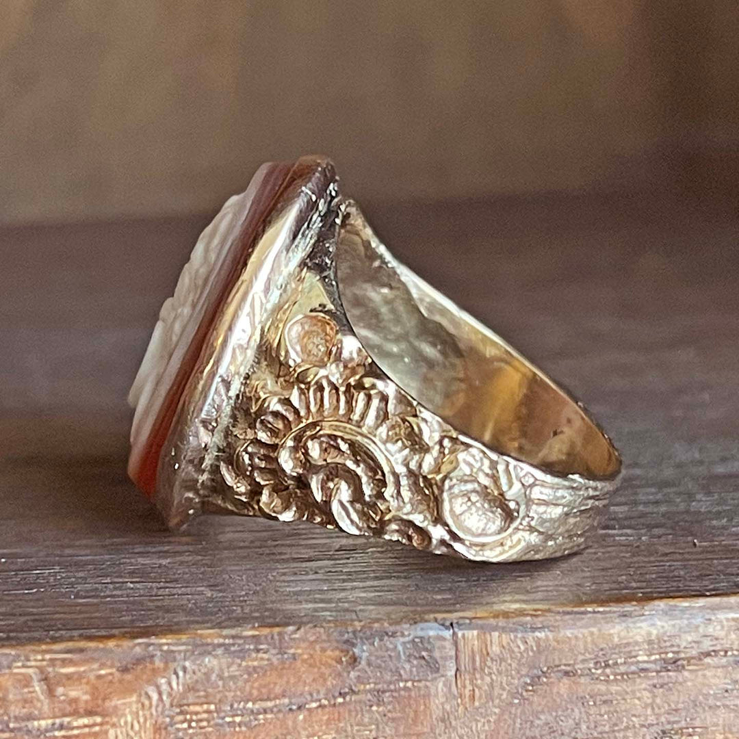 Antique Victorian Comedy Mask Cameo Gold Ring