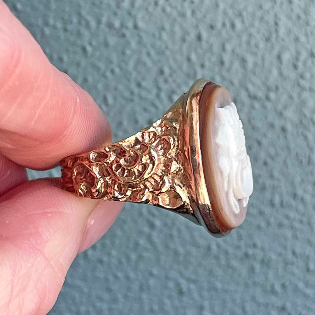 Antique Victorian Comedy Mask Cameo Gold Ring
