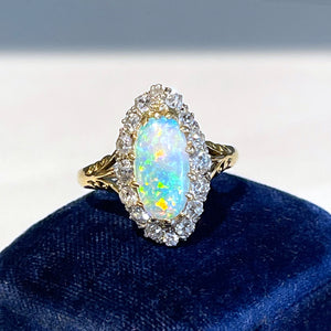 Antique Opal Diamond Marquis Ring