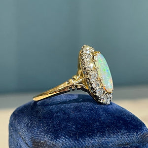 Antique Opal Diamond Marquis Ring