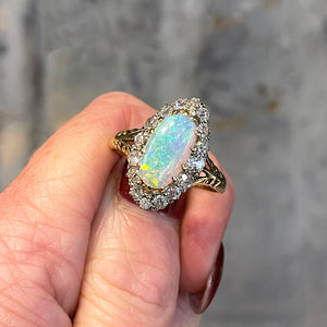 Antique Opal Diamond Marquis Ring