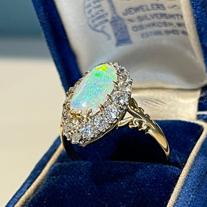 Antique Opal Diamond Marquis Ring