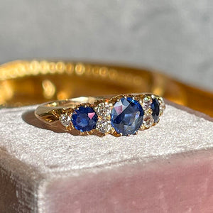 Antique Victorian Sapphire and Diamond Ring in 18k Gold