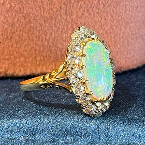 Antique Opal Diamond Marquis Ring