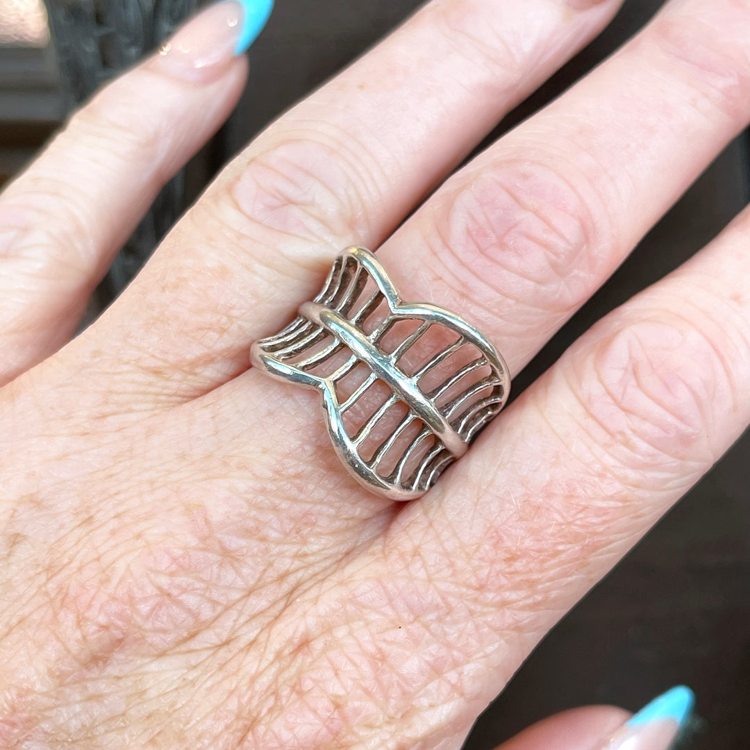 Mid-Century Scandinavian Silver Abstract Leaf Ring