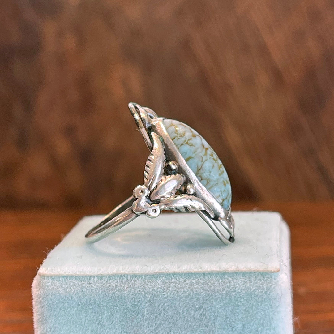 Antique Arts and Crafts Era Satin Glass Silver Ring