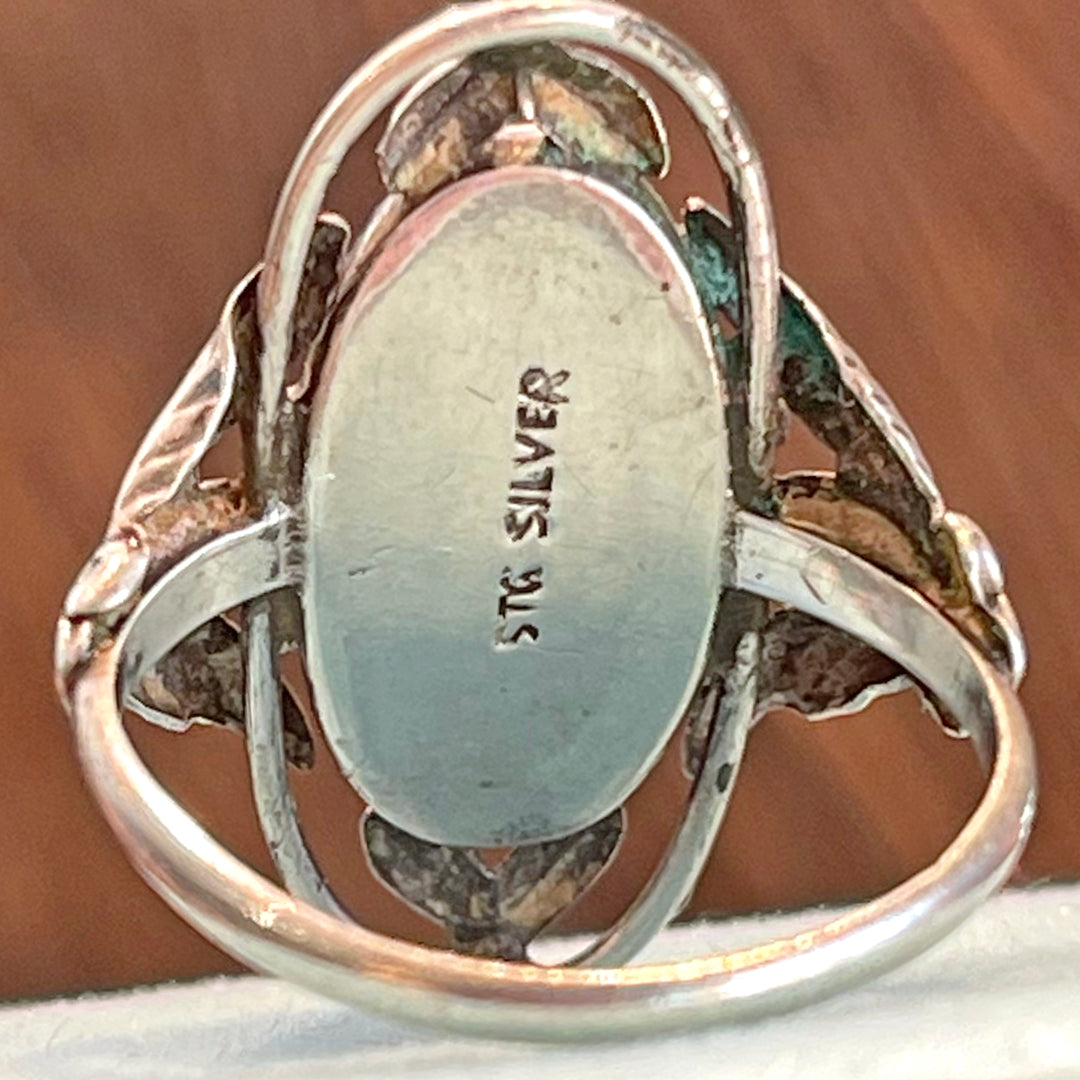 Antique Arts and Crafts Era Satin Glass Silver Ring