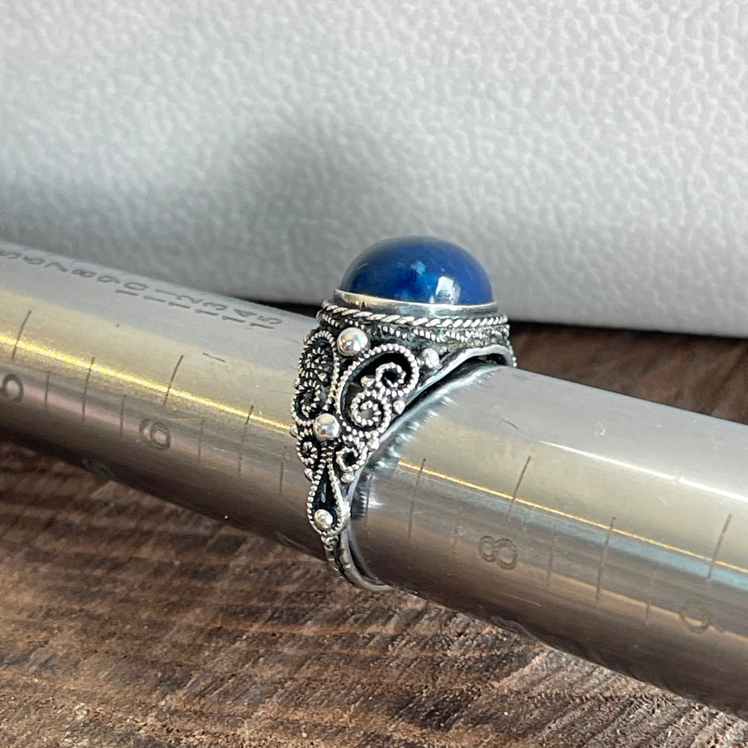 Antique Silver Pierced Oval Cabochon Lapis Ring