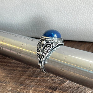 Antique Silver Pierced Oval Cabochon Lapis Ring 