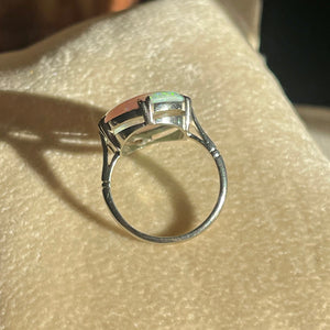 Vintage Art Deco Cabochon Opal Ring 18k White Gold