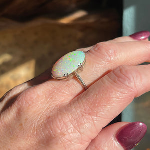 Vintage Art Deco Cabochon Opal Ring 18k White Gold