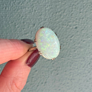 Vintage Art Deco Cabochon Opal Ring 18k White Gold