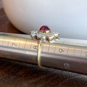 Antique Cabochon Ruby Diamond Ring 18k Gold Platinum c. 1900