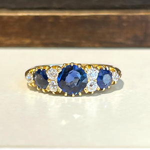 Antique Victorian Sapphire and Diamond Ring in 18k Gold