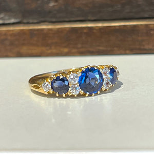 Antique Victorian Sapphire and Diamond Ring in 18k Gold