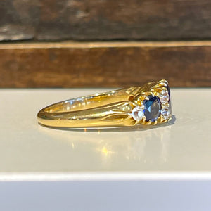 Antique Victorian Sapphire and Diamond Ring in 18k Gold