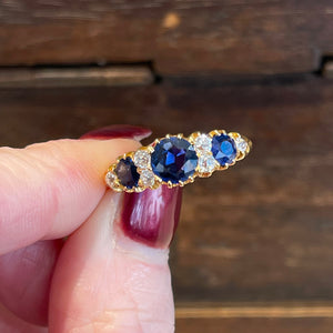 Antique Victorian Sapphire and Diamond Ring in 18k Gold