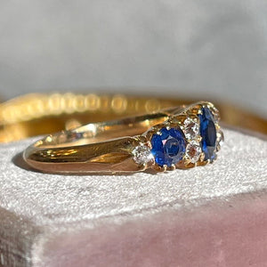 Antique Victorian Sapphire and Diamond Ring in 18k Gold