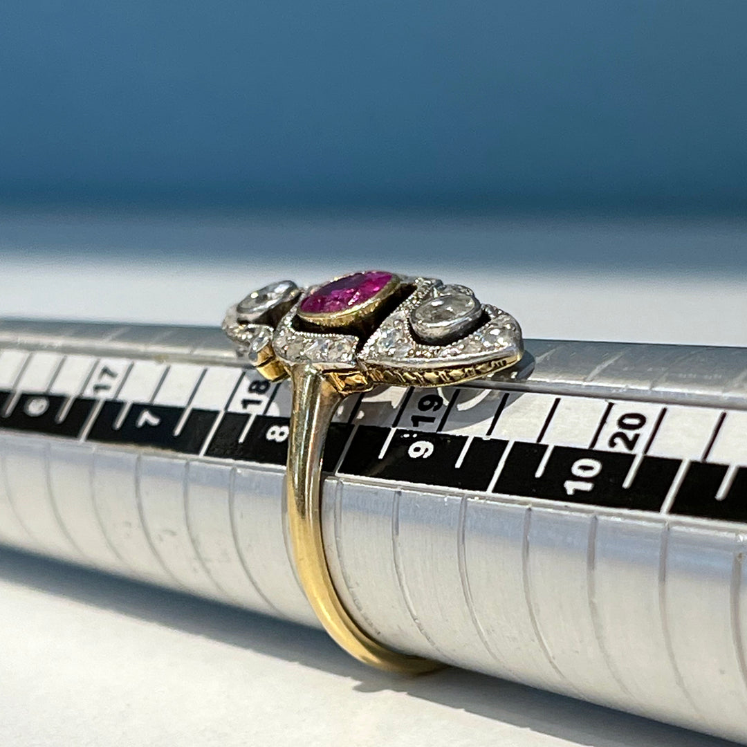 Antique French Ruby Diamond Marquis Ring 18k Gold Platinum