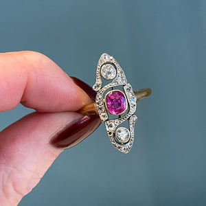 Antique French Ruby Diamond Marquis Ring 18k Gold Platinum