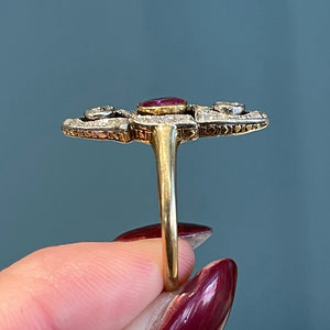 Antique French Ruby Diamond Marquis Ring 18k Gold Platinum