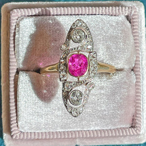 Antique French Ruby Diamond Marquis Ring 18k Gold Platinum