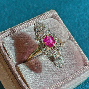 Antique French Ruby Diamond Marquis Ring 18k Gold Platinum