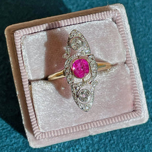 Antique French Ruby Diamond Marquis Ring 18k Gold Platinum