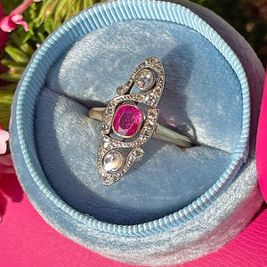 Antique French Ruby Diamond Marquis Ring 18k Gold Platinum