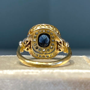 French Belle Epoque Sapphire and Diamond Double Cluster Ring