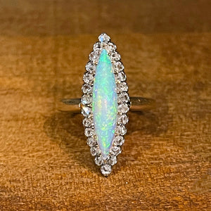 Antique Opal Diamond Marquis Ring French c.1890