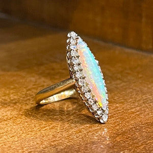 Antique Opal Diamond Marquis Ring French c.1890