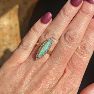 Antique Opal Diamond Marquis Ring French c.1890