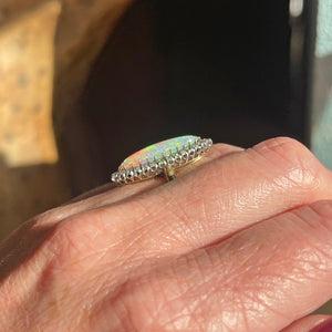 Antique Opal Diamond Marquis Ring French c.1890