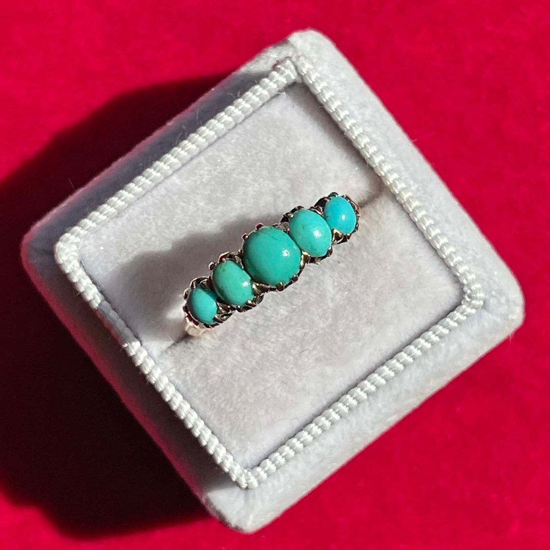 Antique Victorian 5 Turquoise Ring 15k Gold