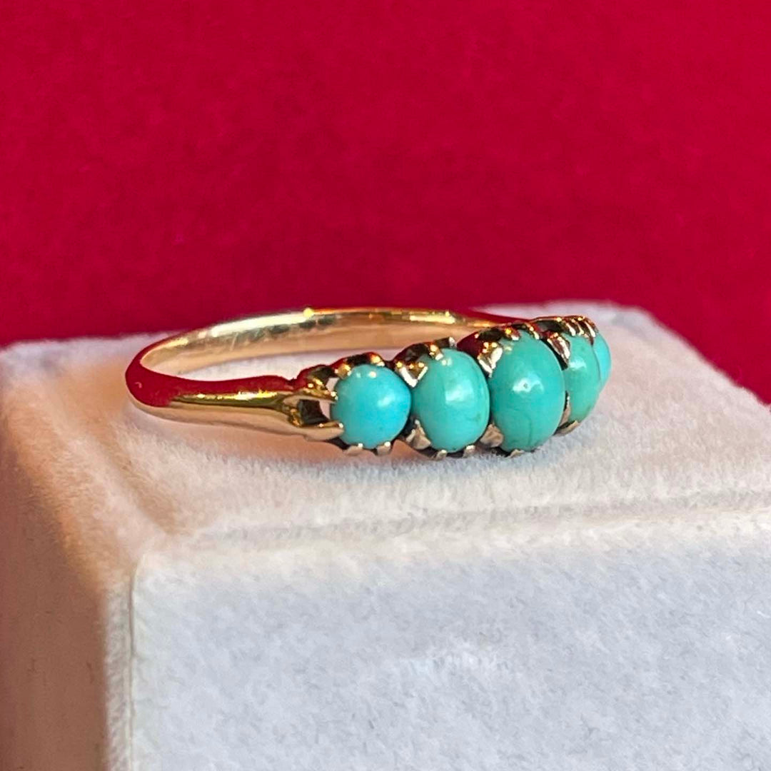 Antique Victorian 5 Turquoise Ring 15k Gold