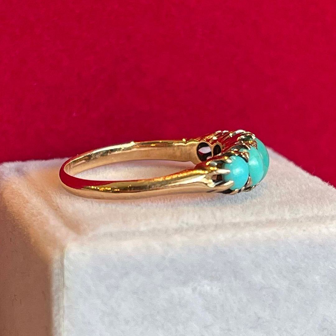 Antique Victorian 5 Turquoise Ring 15k Gold