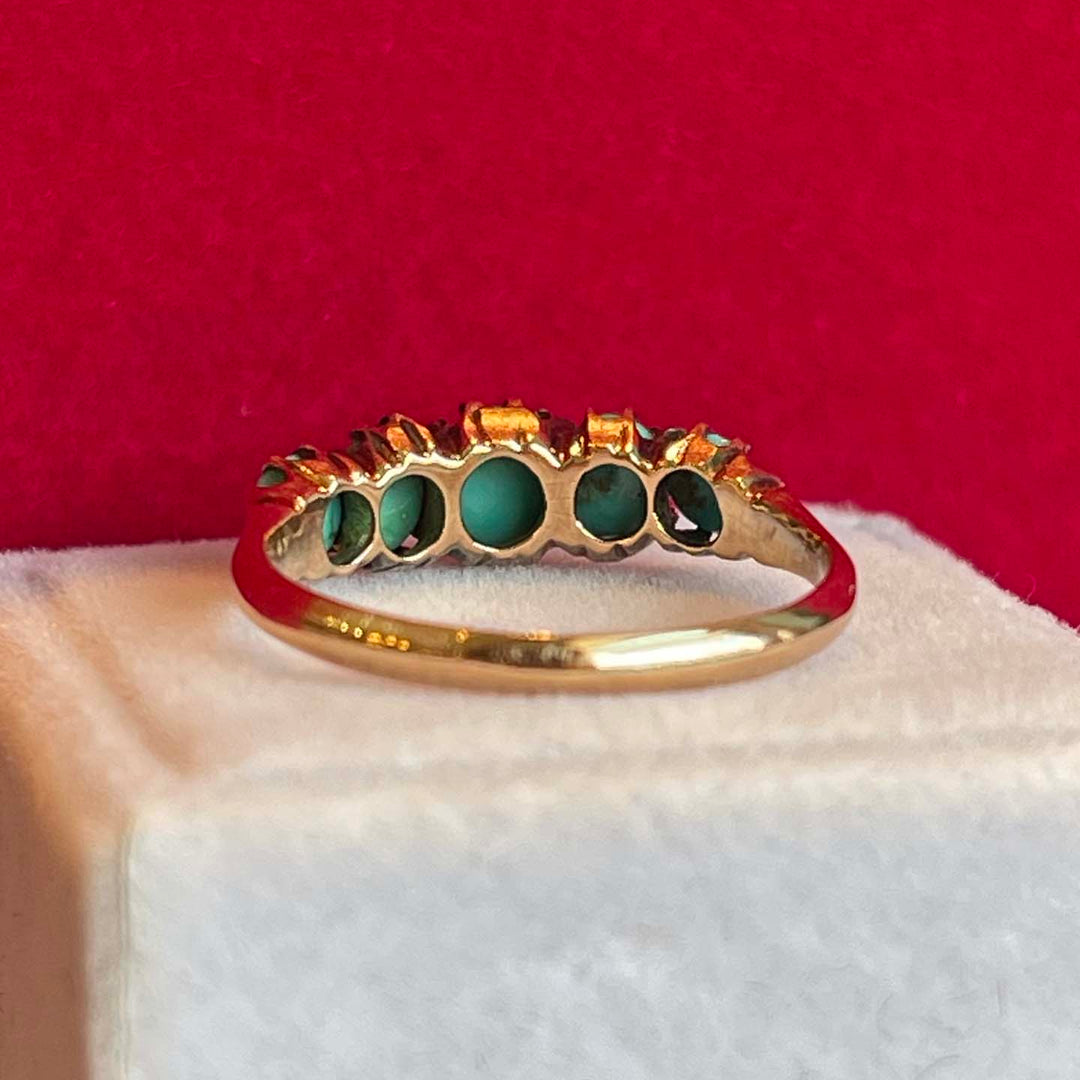Antique Victorian 5 Turquoise Ring 15k Gold