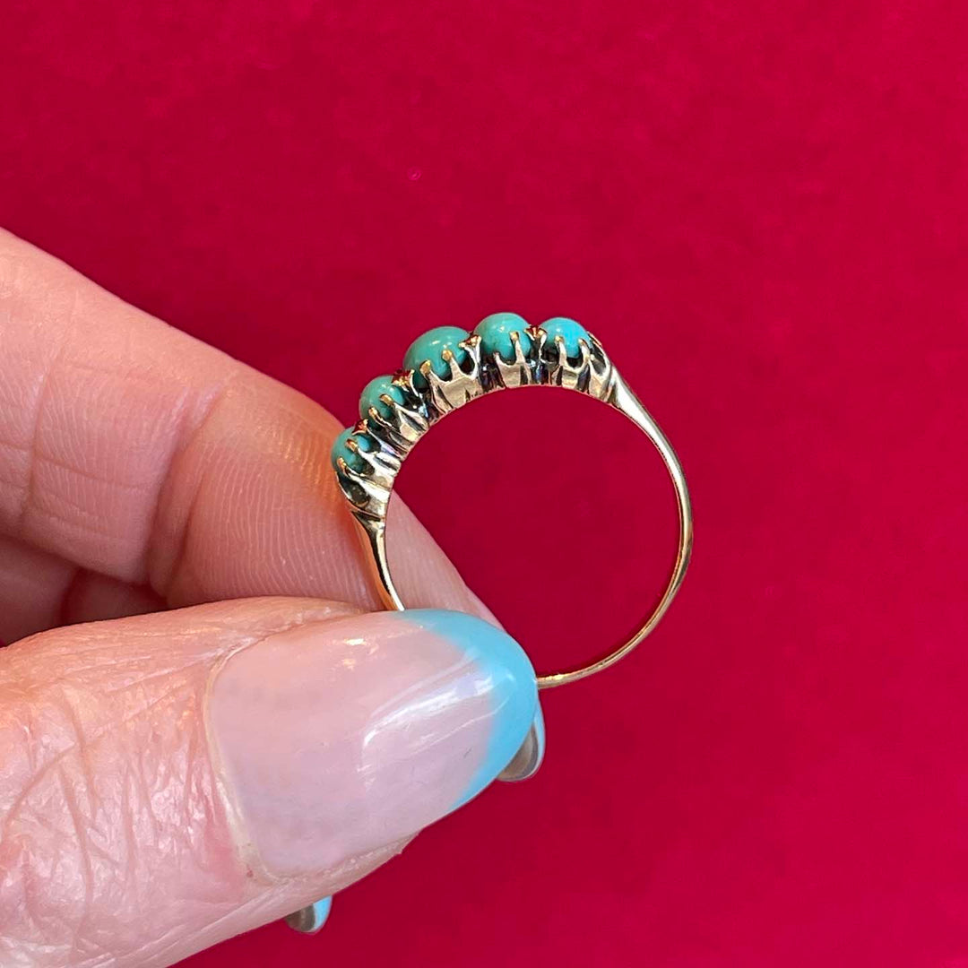 Antique Victorian 5 Turquoise Ring 15k Gold