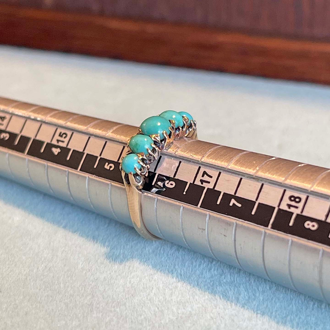 Antique Victorian 5 Turquoise Ring 15k Gold