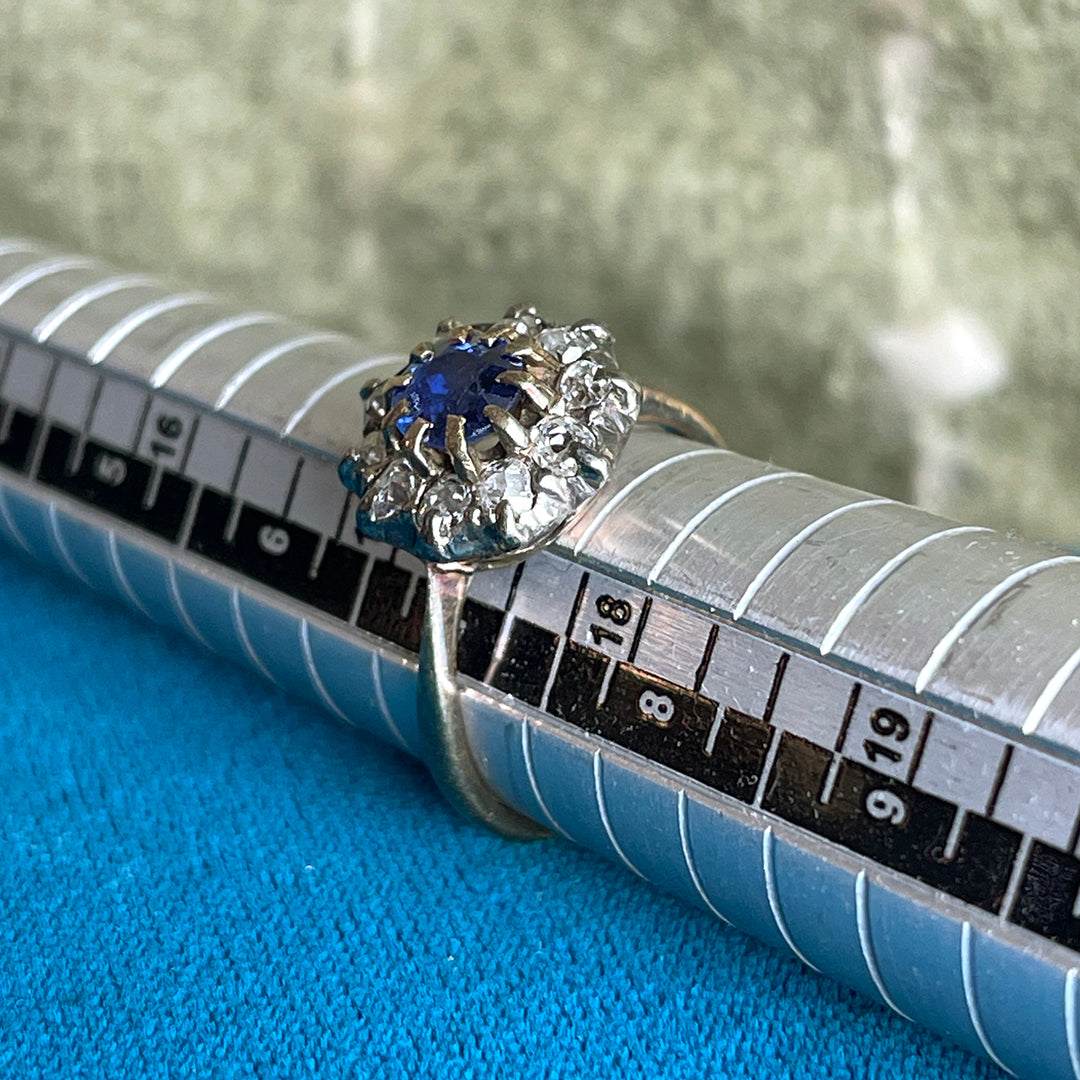 Victorian 18k Gold Sapphire and Diamond Cluster Ring, c. 1890