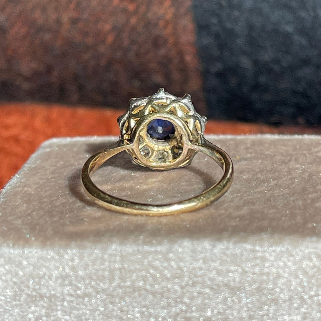 Victorian 18k Gold Sapphire and Diamond Cluster Ring, c. 1890