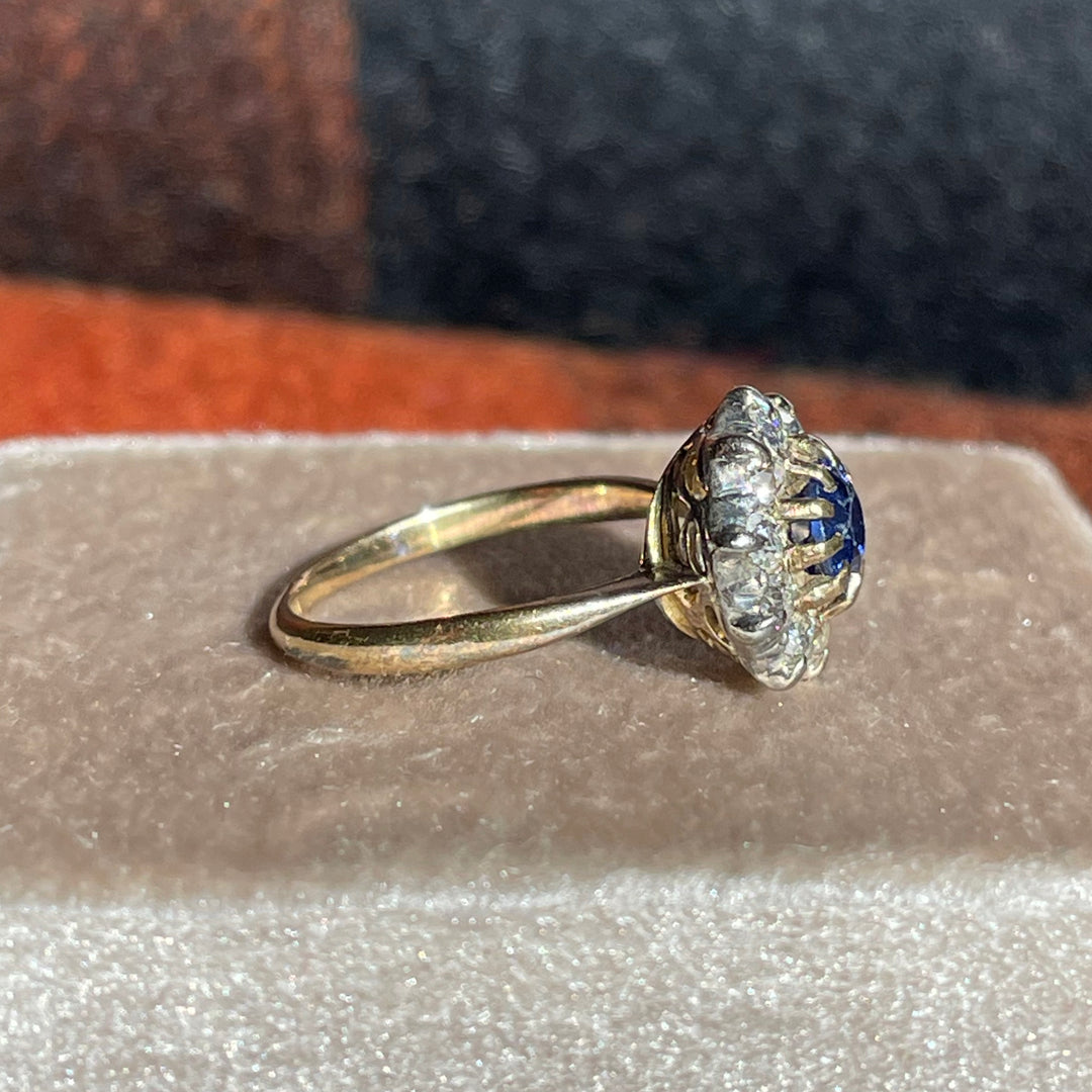 Victorian 18k Gold Sapphire and Diamond Cluster Ring, c. 1890
