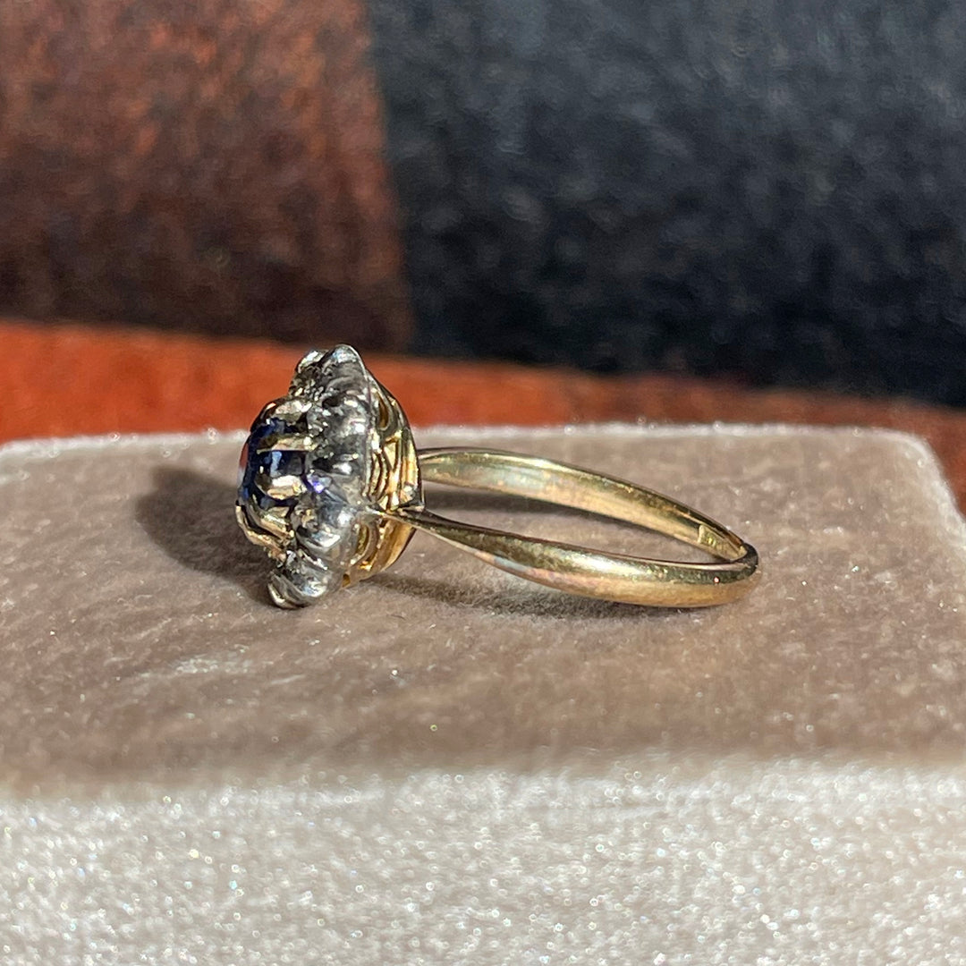 Victorian 18k Gold Sapphire and Diamond Cluster Ring, c. 1890
