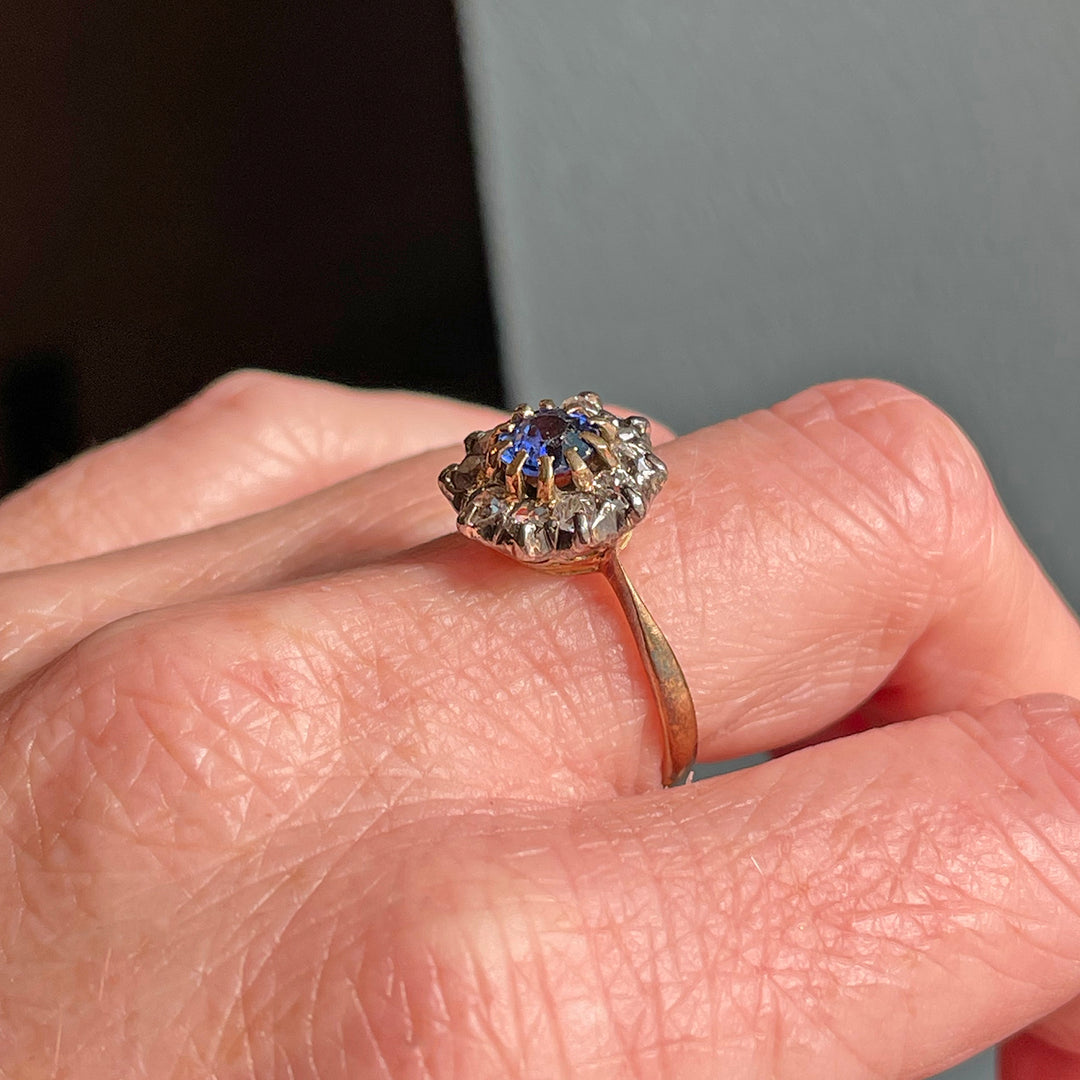 Victorian 18k Gold Sapphire and Diamond Cluster Ring, c. 1890