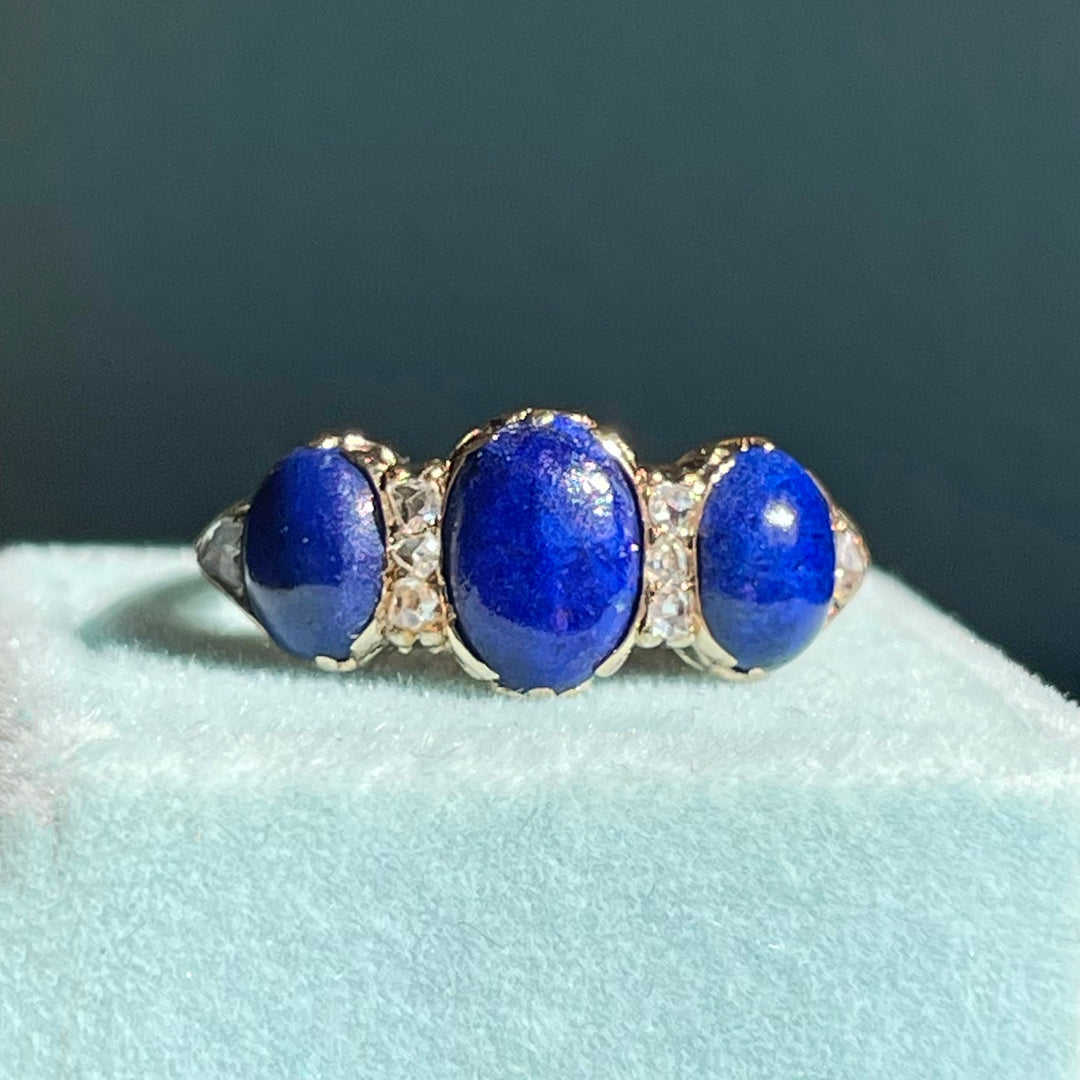 Victorian Lapis Lazuli and Diamond Ring in 18 Karat Gold