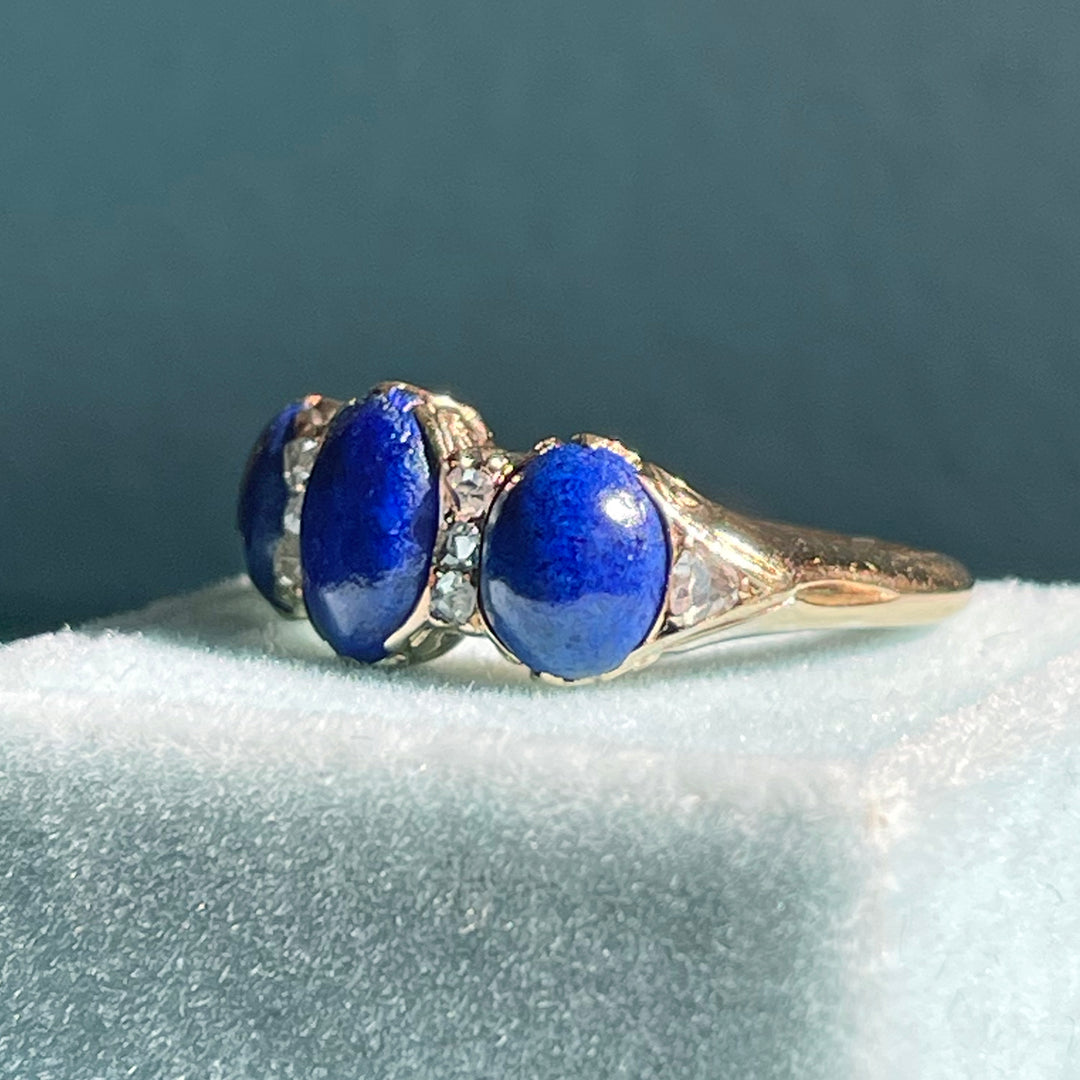 Victorian Lapis Lazuli and Diamond Ring in 18 Karat Gold