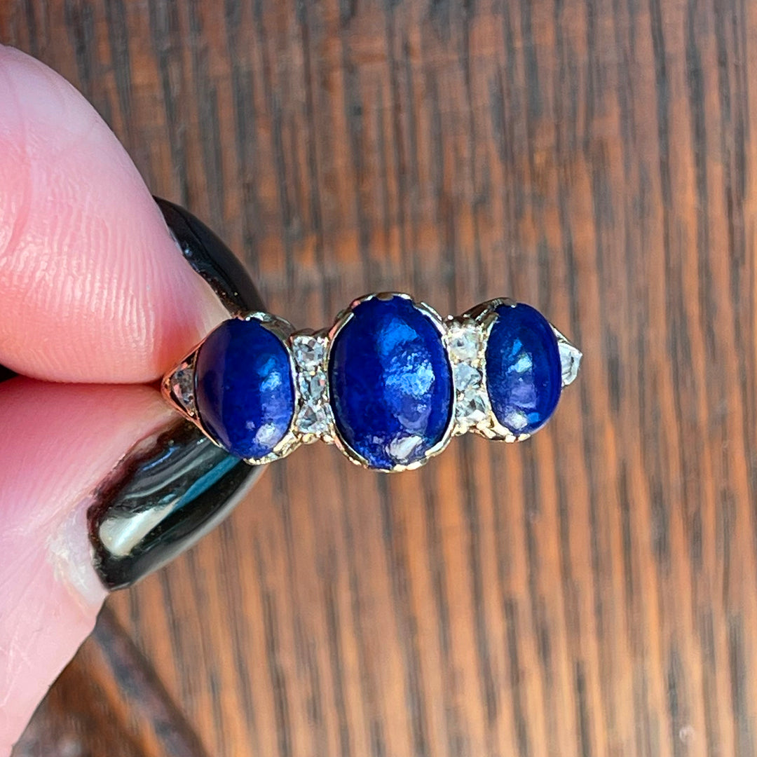 Victorian Lapis Lazuli and Diamond Ring in 18 Karat Gold